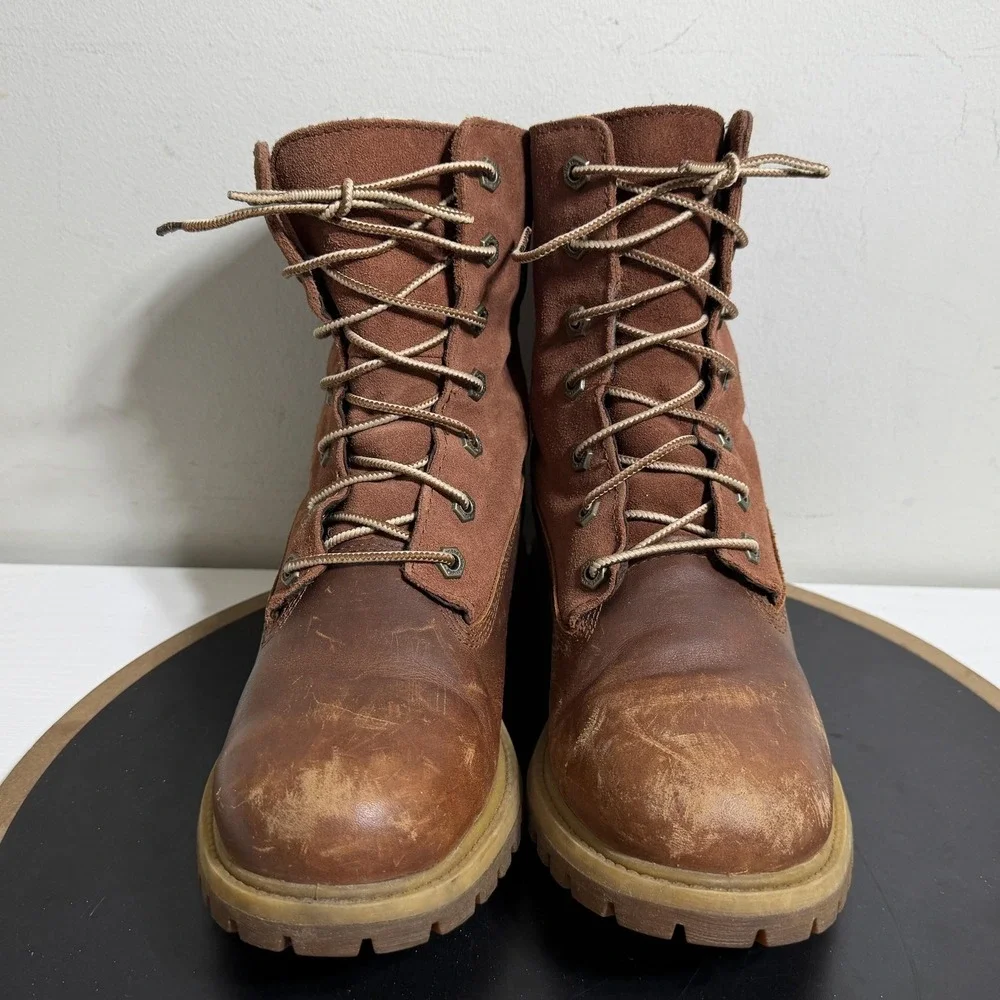Timberland Boots Men Size 5 Brown Leather Shearling Lined Fold‎ Down Grunge